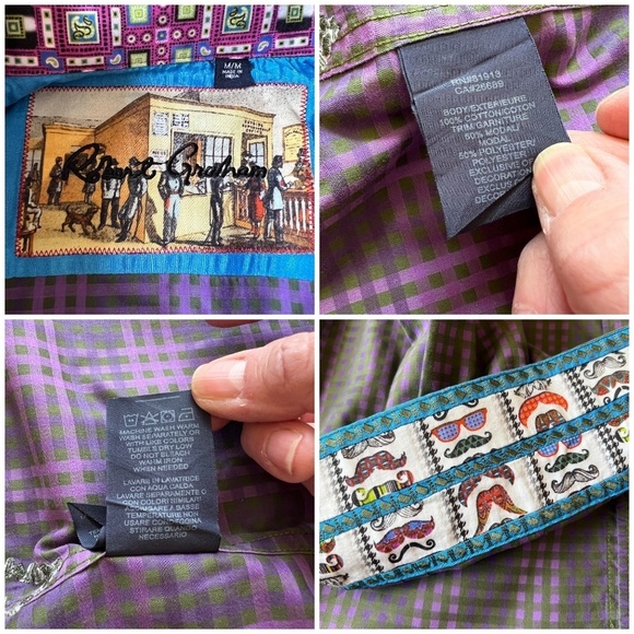 ROBERT GRAHAM SHIRT M CONTRAST CUFF COLLAR CHECK CASUAL LUXURY BOLD EMBROIDERED - Picture 13 of 13
